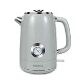 BOJURGLE Wasserkocher Edelstahl 1,7 Liter 2200W, Vintage-Design mit Temperaturanzeige, 360° Gerätefuß, Trockengehschutz, Automatische Abschaltung, Retro Vintage Grau