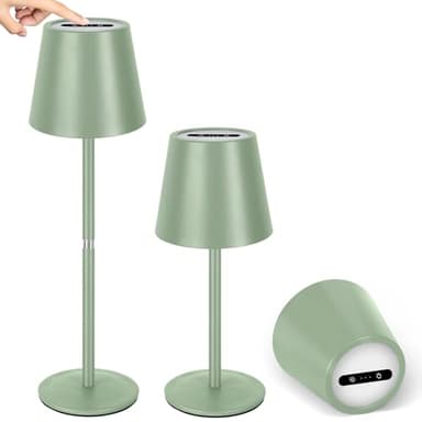 OUTON 2 Stück Kabellose LED Tischlampe Akku - Dimmbar Touch, 3 Farbtemperaturen (2700K-6500K), 4000mAh USB-C-Aufladbar, IP54 Wasserdicht, 6h Laufzeit - Ideal für Indoor/Outdoor & Geschenke, Grün