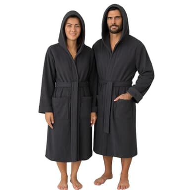 Betz Bademantel mit Kapuze aus 100% Baumwolle – Frottee Saunabademantel für Damen & Herren – kuschelig, saugstark & lang – Serie Berlin Farbe dunkelgrau Größe L/XL