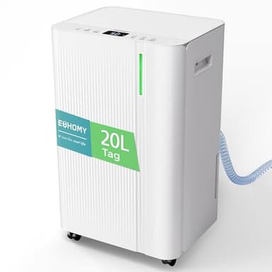 EUHOMY Luftentfeuchter 20L/Tag, Elektrischer Luftentfeuchter Keller mit Ablaufschlauch, Stromsparende & Leise Entfeuchter mit Automatisches Abtauen,Timer, Dehumidifier für 150m³/50m² Wohnung