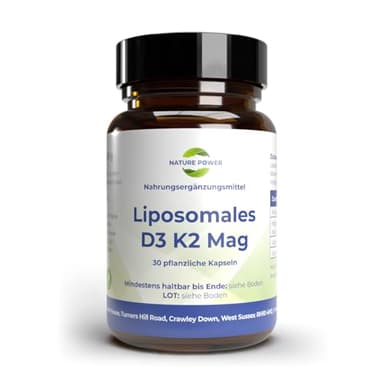 Liposomales Vitamin D3 & K2 plus Magnesium | Liposomales Pulver in Kapseln | Maximale Bioverfügbarkeit | von NATURE POWER | 30 pflanzliche Kapseln