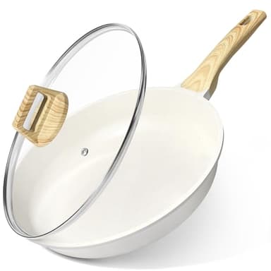 GiPP Keramik-Antihaft-Bratpfanne mit Deckel – Gesunde und ungiftige Pfanne, induktionsgeeignet, PFAS- und PFOA-frei, spülmaschinenfest, mit Cool-Touch-Griff(Weiß, 28cm+Deckel)