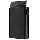 CARD Nine! Magnet Kartenetui - Premium Slim Wallet - Geldbörse mit RFID-Schutz - Portemonnaie für Damen & Herren - Geldbeutel mit Magnetverschluss (Crazy-Horse-Leder Schwarz, Mit Münzfach)