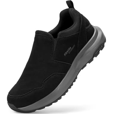 FitVille Extra Weit Wanderschuhe Herren Slip On Trekkingschuhe Wasserdicht Leichte Outdoor Schuhe rutschfeste Walkingschuhe Atmungsaktiv Sportschuhe für Camping Wandern,Schwarz,43 EU,X-Weit