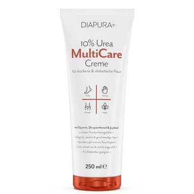DIAPURA 10% Urea Multicare Creme – Intensivpflege bei trockener & juckender Haut | Mit Glycerin, Dexpanthenol & Jojobaöl | Für Körper, Füße & Hände | Auch für Diabetiker | 250 ml
