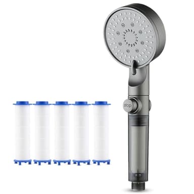 HydroBoost High Pressure 5-Mode Filtered Shower Head, New Filtered Shower Head with Handheld, Built-in Power Wash for Hard Water (Shower Head+5 Filters)