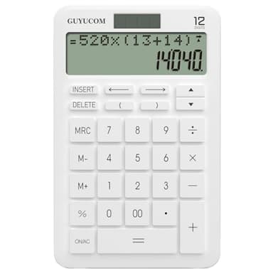 GUYUCOM Taschenrechner mit Verbessertem Speicher und Rückverfolgungsfunktion, 2-Zeiliges Deutlich Lesbares LCD-Display, 12-Stellig, Große Empfindliche Tasten, Weiß