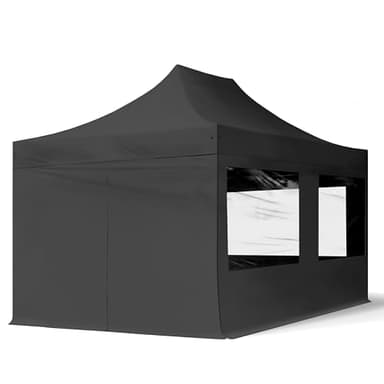 TOOLPORT 3x4,5m Faltpavillon Pavillon Partyzelt Gazebo Stahl 30mm, 4 Seitenteile, Panoramafenster, schwarz