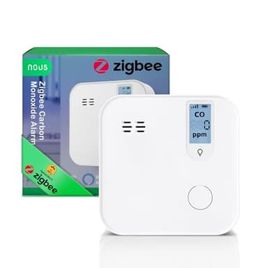 NOUS E12 ZigBee Kohlenmonoxidmelder mit LCD-Anzeige, Lauter Alarm ≥85 dB, App-Benachrichtigung über Nous Smart Home, 10 Jahre Sensordauer, Kompatibel mit Alexa, Google Home & Tuya, ZigBee Hub erforder