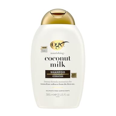 OGX Coconut Milk Shampoo 385 ml, feuchtigkeitsspendendes Haarshampoo mit Rizinusöl und Kokosöl für geschmeidiges, glattes und glänzendes Haar mit LipiPro Shield Technologie
