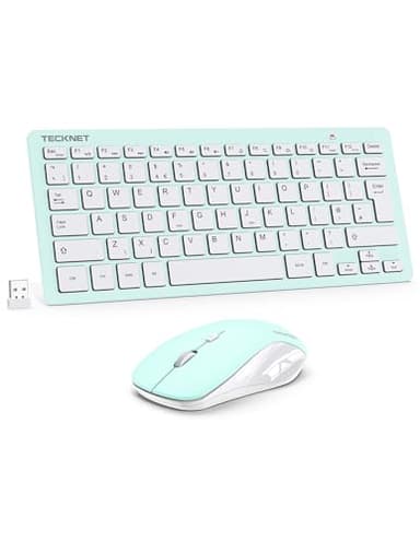 TECKNET Kabelloses Tastatur Maus Set, Deutsch QWERTZ Layout, 2.4 GHz Funk Mini Tastatur Mouse, 15m Reichweite Verbindung, Wireless Leise Funktastatur mit Maus für PC, Laptop, Smart TV, Grün