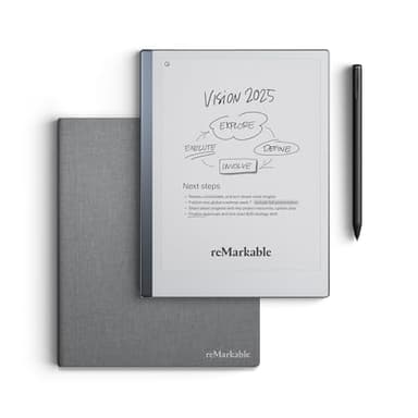 reMarkable 2 Bundle - Folio aus Polymergewebe | 10,3-Zoll reMarkable 2 Papier-Tablet, Marker Plus Pen mit integriertem Radiergummo und Book Folio-Hülle aus grauem Polymer Weave