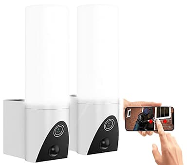 VisorTech Aussenlampe mit Kamera: 2er-Set LED-Außenwandleuchte & WLAN-2K-Kamera, PIR, App, weiß (Lampe mit WLAN, LED Lampe mit, Außenleuchten Überwachungskameras Objekt Tracking)
