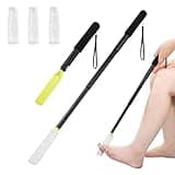 Fußwaschbürste mit Einstellbar Stiel, Zehenwascher für die Dusche, Fußbürste mit Handtuch, Zehenreiniger mit Langem Stiel, Fußdusche bürste fur Senioren