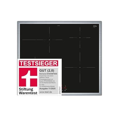 Siemens EH645BFB6E, Stiftung Warentest Testsieger*, iQ300, Induktionskochfeld, 60 cm, Schwarz, Mit Rahmen aufliegend, TouchControl, powerBoost, Timer, Kindersicherung
