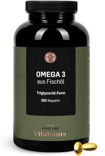 Omega 3 Kapseln - 2000mg Fischöl pro Tagesdosis - 365 Kapseln - mit EPA und DHA in Triglycerid-Form - Hohe Bioverfügbarkeit - Glutenfrei, Laktosefrei - 6 Monats Vorrat