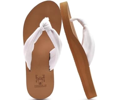 KuaiLu Flip Flops Damen Weich Stoff Zehentrenner Frauen Bade Sandalen Bequeme Füße Badelatschen Yoga Matte Fussbett Sommer Strand Zehensandalen Rutschfest Gummi Indoor Outdoor Weiß Khaki 39