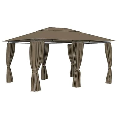 ARKEM Gartenzelt mit Vorhängen 4x3 m Taupe 180 g/m² Gartenpavillon Hardtop Pavillon 4x3 Wasserdicht Stabil