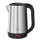 Edelstahl Wasserkocher, Fassungsvermögen 2 Liter, Wasserkocher Edelstahl, mit Kontrollanzeige, Edelstahl, Drehbarer Sockel, CS30 2200 Watt, 25 x 15,5 x 21,5, ‎silber/schwarz