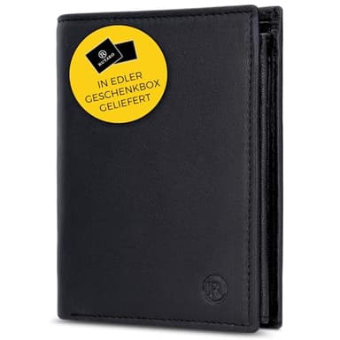 RUTAKO Leder Geldbörse Herren mit RFID Schutz - Portemonnaie Groß mit Münzfach - Echtleder Geldbeutel für Männer - Brieftasche Wallet Portmonee Schwarz