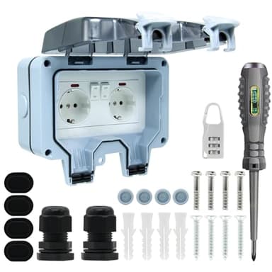 Außensteckdose Wasserdicht Steckdose IP66 1fach mit Schalter Kontrollleuchte,Wandsteckdose Feuchtraum Aufputz Schutzkontakt Gartensteckdose Staubdicht Wetterfest Outdoor Steckdose mit Klappdeckel