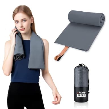 HENMI Mikrofaser Handtuch 90x180CM Grau,Kompakt & Schnelltrocknend Microfaser Handtücher Groß Badetuch für Damen und Herren Sport Reisen Strand Alltag