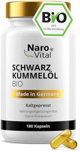 Schwarzkümmelöl Kapseln Bio Kaltgepresst & Naturbelassen - 180 vegane Schwarzkümmel Kapseln Hochdosiert - 1000mg Ägyptisches Schwarzkümmelöl pro Tagesdosis - Black Seed Oil