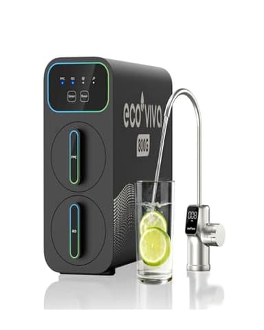 Ecoviva E8 Osmoseanlage Trinkwasser, 800 GPD (3028 L/Tag) Umkehrosmoseanlage, 9-stufige Filterung RO Untertisch Osmose Wasserfilter, Reduziert TDS, 2.5:1 Spar-Verhältnis, tanklos, Schwarz