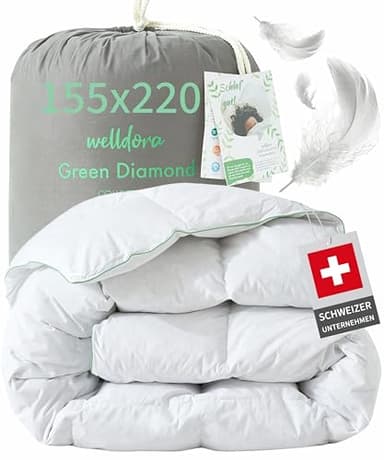 Welldora Komfort Bettdecke 155x220 | 1535g extraweiche Federn & Daunen | Fachärztlich geprüft, Oeko-Tex, Allergiker | RDS Zertifiziert für Tierwohl | Ganzjahres Federbett Daunendecke 155x220