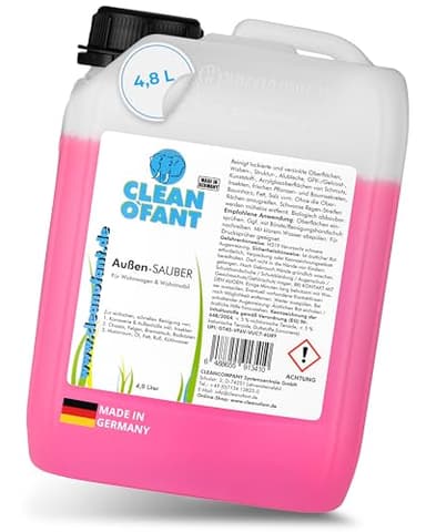 CLEANOFANT Außen-SAUBER | 4,8 Liter | Außen Reiniger für Wohnwagen, Wohnmobil, Caravan, Vorzelt - das Shampoo vereint Außenreiniger, Insektenentferner, Felgenreiniger, Motorraumreiniger