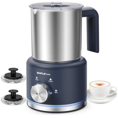 SIMPLETASTE Milchaufschäumer Elektrisch 4-in-1, 250-500 ML Heißer & kalter Milchschaum， 600 W Spülmaschinengeeigneter Milchschäumer aus Edelstahl für Cappuccino Latte Eiskaffee
