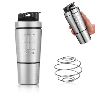 Wilsonzin Shaker Checker Protein Shaker Doppelschicht-Konstruktion 600 + 200 ml Edelstahlscheibe für Milchshake, Kaffeepulver, Gemüsepulver