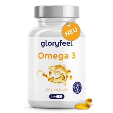 Omega 3 Kapseln Hochdosiert - 3000mg Fischöl (Triglycerid-Form) - 240 Kapseln mit Vitamin E (Antioxidans) zur idealen Ergänzung von EPA & DHA - Reines Omega3 Fischöl – Laborgeprüft