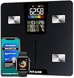 FITAGE Personenwaage digital Testsieger 2024, Körperwaage bis 225kg, Körperfettwaage mit 17 Körpermesswerten, Körperanalyse mit App, Waage mit Körperfett und Muskelmasse mit großem LED-Display