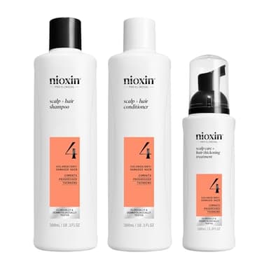 Nioxin Scalp + Hair Kit System 4 - Haarpflege für strapaziertes, sichtbar dünner werdendes Haar - Shampoo, Conditioner & Scalp Treatment (300+300+100 ml)