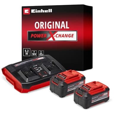 Original Einhell Starter Kit Akku und Ladegerät Power X-Change (Lithium Ionen, 18 V, 2x5,2 Ah Akku und Twincharger, passend für alle Power X-Change Geräte)