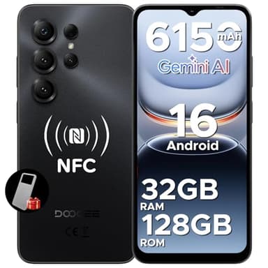 DOOGEE Note56X Pro Handy Ohne Vertrag Android 16 Mit Gemimi AI, 6150mAh, 32GB+128GB/2TB, 6.56" HD+90Hz Display, Octa Core Smartphone Günstig, 13MP+8MP, Dual SIM/OTG/Face ID/NFC/Widevine L1