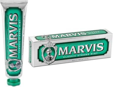 Marvis Classic Strong Mint Zahnpasta, 85 ml, Zahnpasta mit Geschmacks-Erlebnis-Garantie für belebende und langanhaltende Frische
