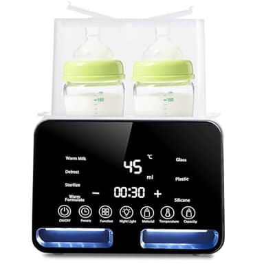PORFOYO Flaschenwärmer Baby für 2 Flaschen, Sterilisator für Babyflaschen, Multifunktion Fläschchenwärmer, Bottle Warmer Milchwärmer, Babykostwärmer mit LCD-Display für Alle Babyflaschen