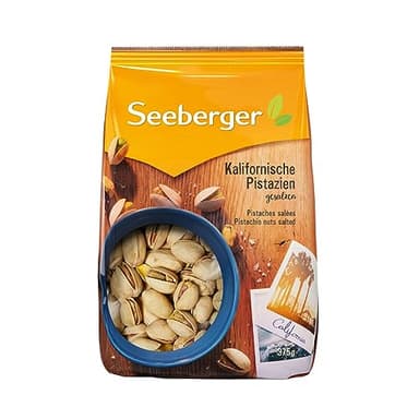 Seeberger Pistazien geröstet & gesalzen 7er Pack, Knackige Pistazienkerne aus Kalifornien feinstens veredelt - intensiv-nussiges Aroma - mit Schale, vegan (7 x 375 g)