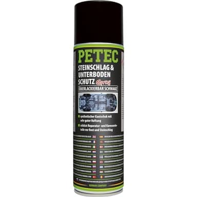 PETEC Unterbodenschutz Spray Steinschlagschutz überlackierbar. 500 ml Rostschutz in schwarz aus Kautschuk für Auto und Wohnwagen Unterboden 73250