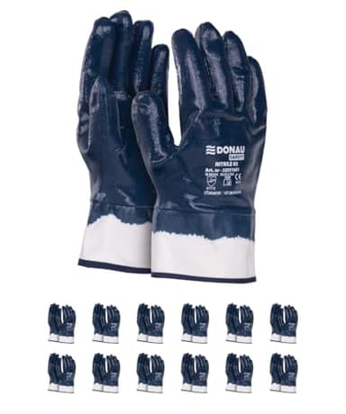 DONAU SAFETY Nitril-Arbeitshandschuhe Vollbeschichtet/Dunkelblau Blau/Größe 10, 12 Paar/Handschuhe/Wasserdichte ölbeständig Abriebfest Schutzhandschuhe Nitrilhandschuhe