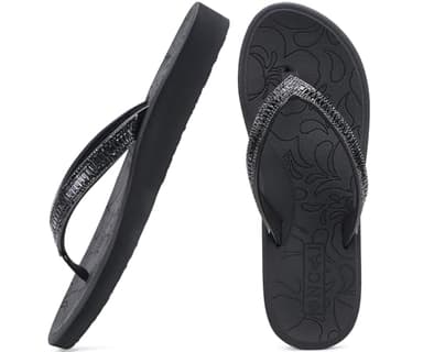 ONCAI Damen Zehentrenner Flip Flops mit Glitter Indoor/Outdoor Sommer Schwimmbad Strand Komfort Strand Plattform Angenehme Sandalen Badelatschen mit Orthopädie Arch Support Schwarz Größe 41 EU