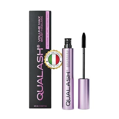 Mascara mit Wimpernserum-Effekt – QUALASH® Volume Max 10 ml – schwarze Wimperntusche für extremes Volumen, Länge & Schwung, pflegende vegane Mascara, empfohlen für rei ältereFrauen, ohne Verschmieren