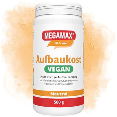 MEGAMAX Aufbaukost VEGAN Neutral 500 g - Trinknahrung hochkalorisch für Gewichtszunahme | Kohlenhydrate & Erbsenprotein als vegane Kalorien Shake zum Zunehmen bei Untergewicht - mit vielen Vitamine