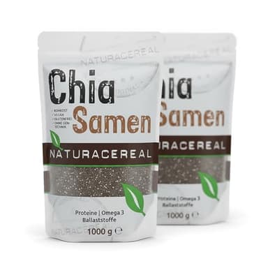 Chia Samen 2kg – Naturacereal® Premium Chiasamen/Chia Seeds – Direkt vom Erzeuger, angebaut in Paraguay & in Deutschland verpackt – Hoher Gehalt an Omega-3, Protein & Ballaststoffen