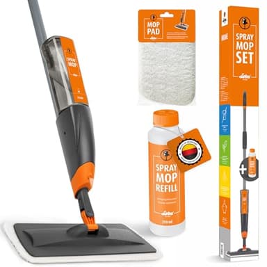 LOBA Sprühwischer mit Sprühfunktion - Bodenwischer mit Wassertank - 360° Drehkopf - Nachfüllflasche - 250 ml Refill Reinigungskonzentrat - Wischmopp für alle Bodenarten wie Holz- & Designböden
