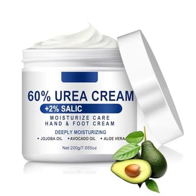 Urea Creme 60% mit 2% Sa-lic - Intensive Fußcreme & Handcreme für Sehr Trockene Haut - Hornhautentferner mit Avocadoöl & AloeVera - Bodylotion für Trockene Füsse und Rissige Fersen - Skin Care Formel