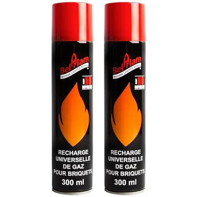 Belfam 2x Kartuschen Butangas-Nachfüllflasche für Feuerzeug 300ml,flambierbrenner, Feuerzeuggas, feuerzeugbenzin 100% Reinheit - 5 Adapters