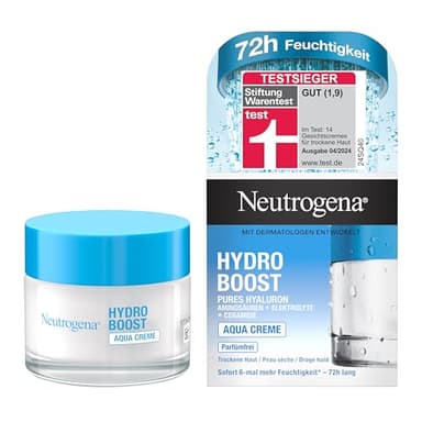 Neutrogena Hydro Boost Aqua Creme, Testsieger, parfümfreie Gesichtscreme mit Hyaluronsäure, Aminosäuren, Elektrolyten und Ceramiden, intensive Gesichtspflege für glatte und geschmeidige Haut 50 ml